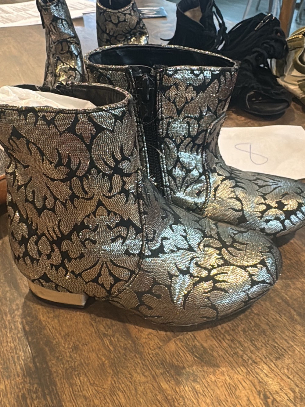 Kids Metallic Brocade Ankle Boots - Silver Black- Genuine Kids